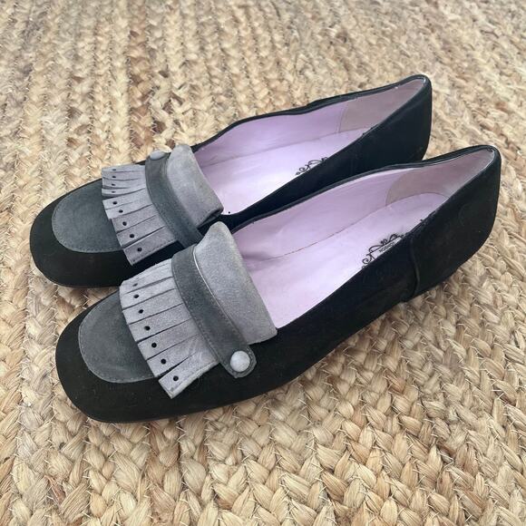Lulu Guinness gray and black suede loafers in European size 39 - Picture 1 of 4